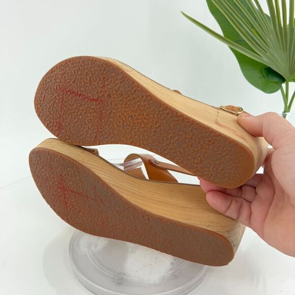 Ancient Greek Sandals Women's Sandal Size 37 7 Saddle Tan Leather Slingback Wood - Picture 11 of 16